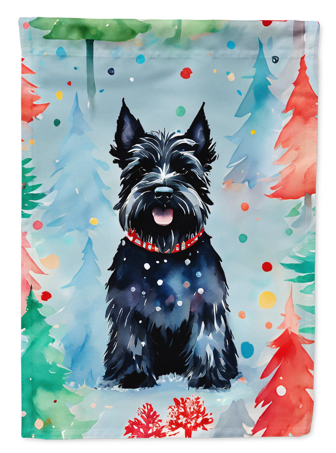 Scottish Terrier Christmas House Flag 28x40 Porch Sleeve Pole Decorative Outside Yard Banner Artwork Wall Hanging, Polyester