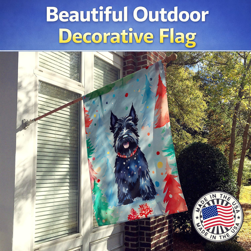 Scottish Terrier Christmas House Flag 28x40 Porch Sleeve Pole Decorative Outside Yard Banner Artwork Wall Hanging, Polyester