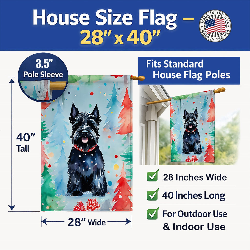 Scottish Terrier Christmas House Flag 28x40 Porch Sleeve Pole Decorative Outside Yard Banner Artwork Wall Hanging, Polyester