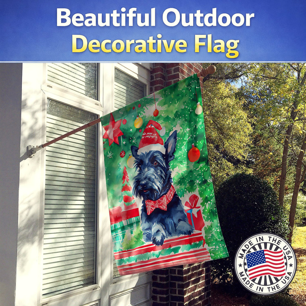 Scottish Terrier Christmas House Flag 28x40 Porch Sleeve Pole Decorative Outside Yard Banner Artwork Wall Hanging, Polyester