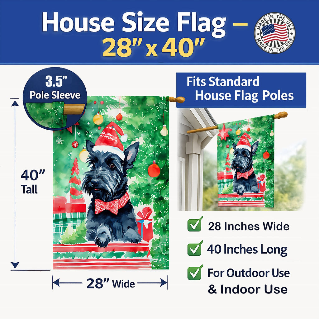 Scottish Terrier Christmas House Flag 28x40 Porch Sleeve Pole Decorative Outside Yard Banner Artwork Wall Hanging, Polyester
