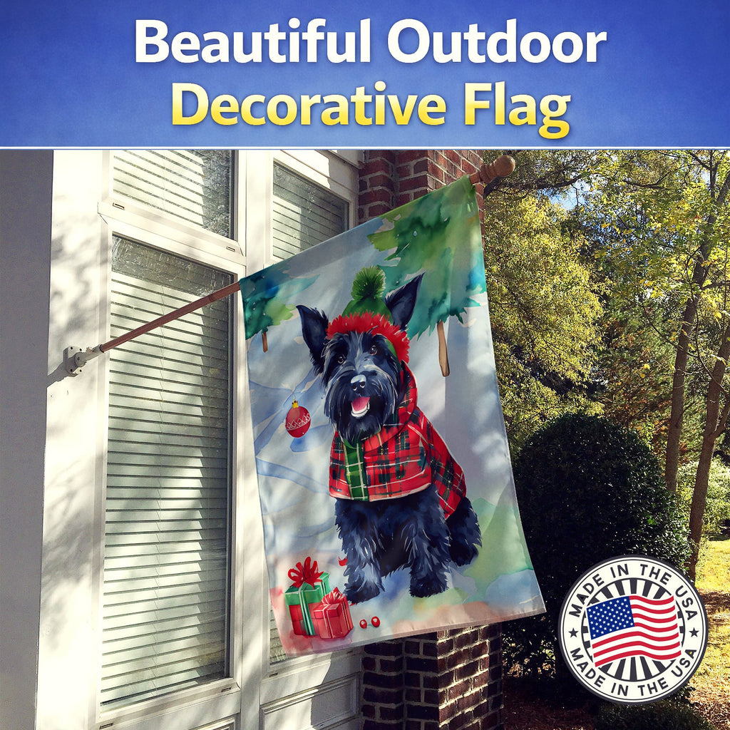 Scottish Terrier Christmas House Flag 28x40 Porch Sleeve Pole Decorative Outside Yard Banner Artwork Wall Hanging, Polyester