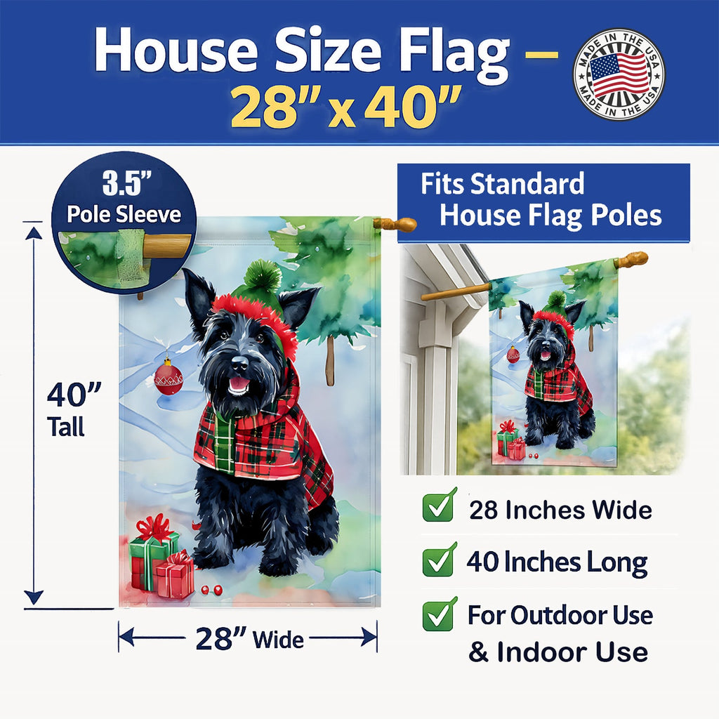Scottish Terrier Christmas House Flag 28x40 Porch Sleeve Pole Decorative Outside Yard Banner Artwork Wall Hanging, Polyester