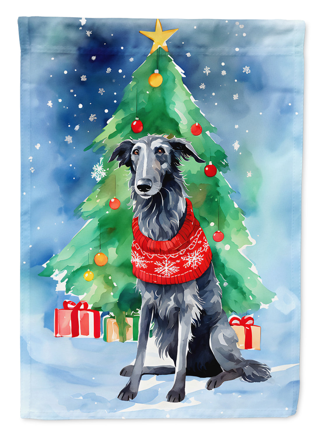 Scottish Deerhound Christmas House Flag 28x40 Porch Sleeve Pole Decorative Outside Yard Banner Artwork Wall Hanging, Polyester