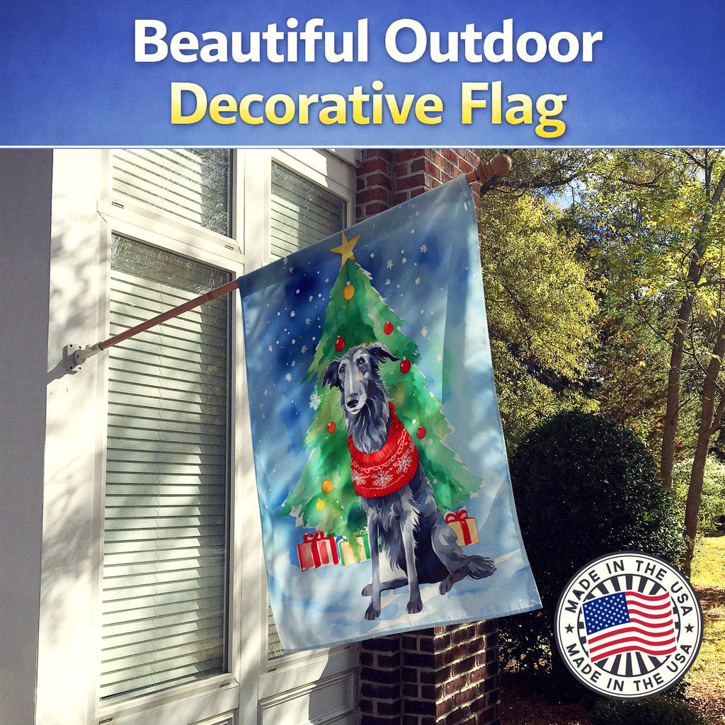 Scottish Deerhound Christmas House Flag 28x40 Porch Sleeve Pole Decorative Outside Yard Banner Artwork Wall Hanging, Polyester