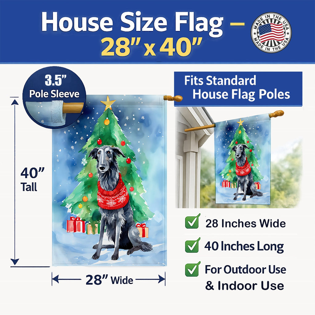 Scottish Deerhound Christmas House Flag 28x40 Porch Sleeve Pole Decorative Outside Yard Banner Artwork Wall Hanging, Polyester