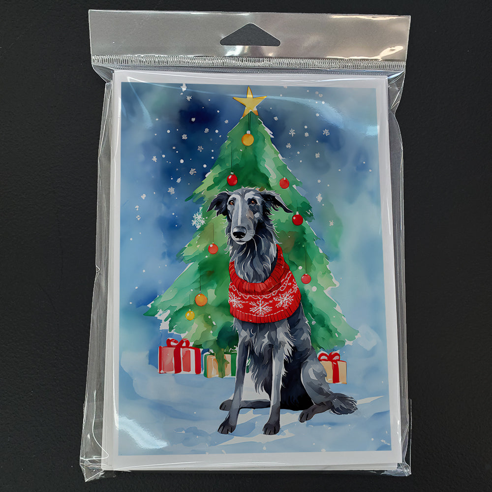 Scottish Deerhound Christmas Greeting Cards Pack of 8 Blank Cards with Envelopes Whimsical A7 Size 5x7
