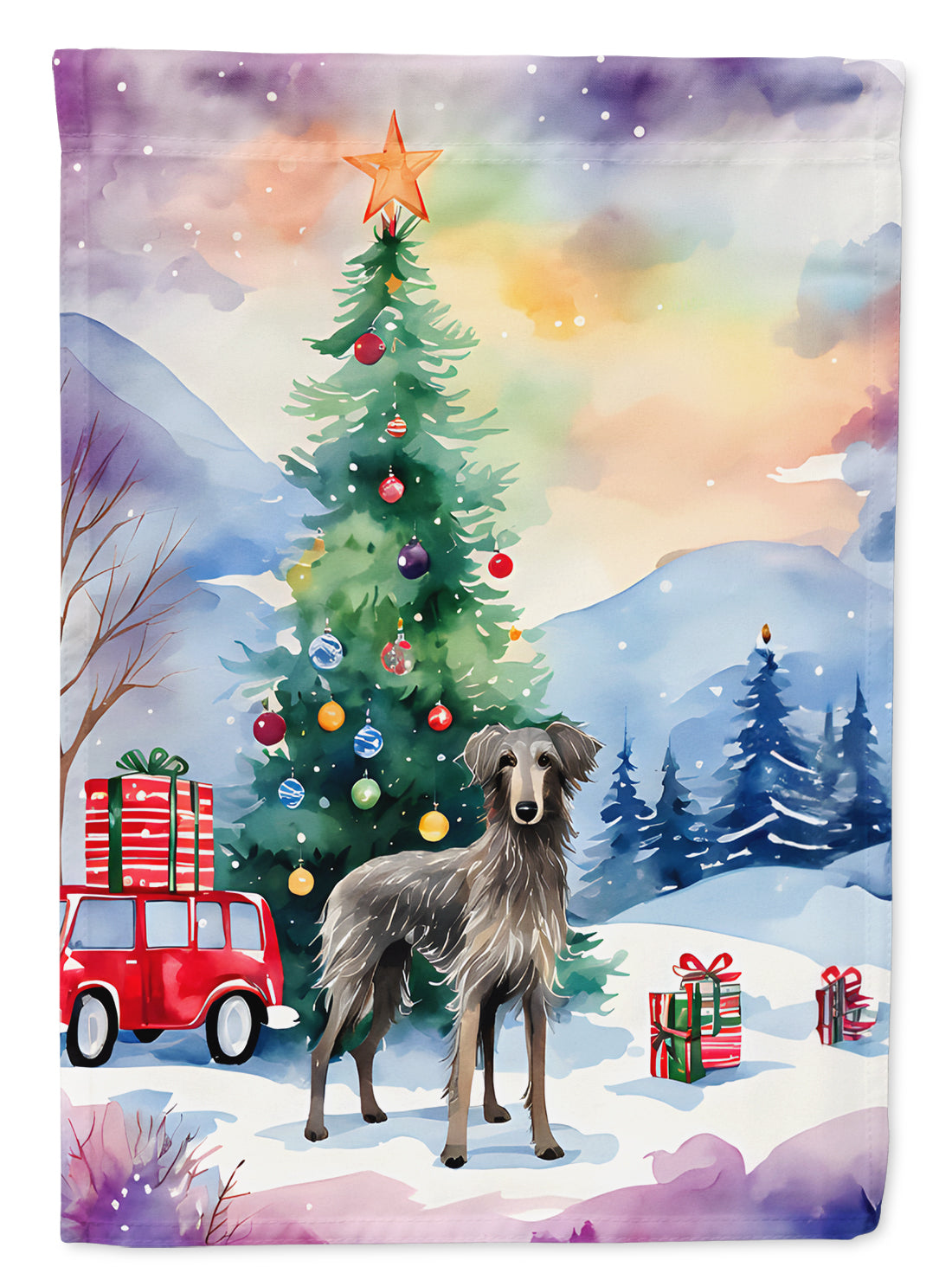 Scottish Deerhound Christmas House Flag 28x40 Porch Sleeve Pole Decorative Outside Yard Banner Artwork Wall Hanging, Polyester
