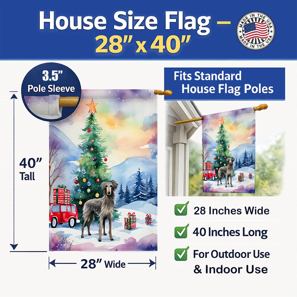 Scottish Deerhound Christmas House Flag 28x40 Porch Sleeve Pole Decorative Outside Yard Banner Artwork Wall Hanging, Polyester