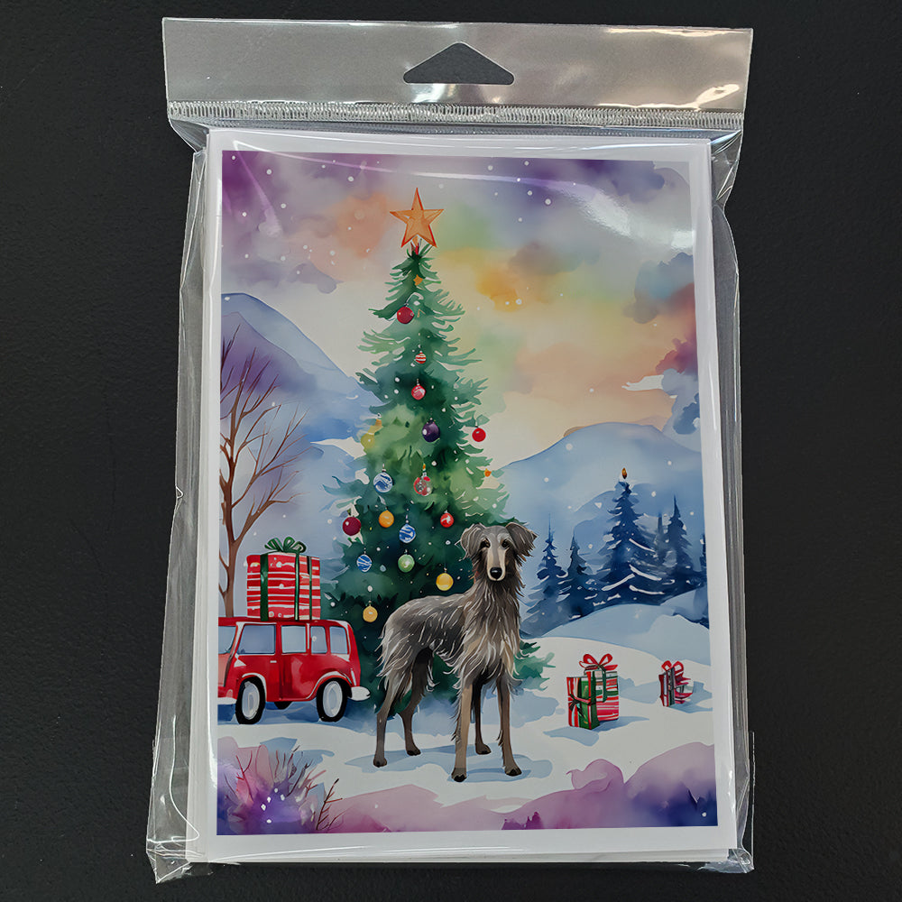 Scottish Deerhound Christmas Greeting Cards Pack of 8 Blank Cards with Envelopes Whimsical A7 Size 5x7