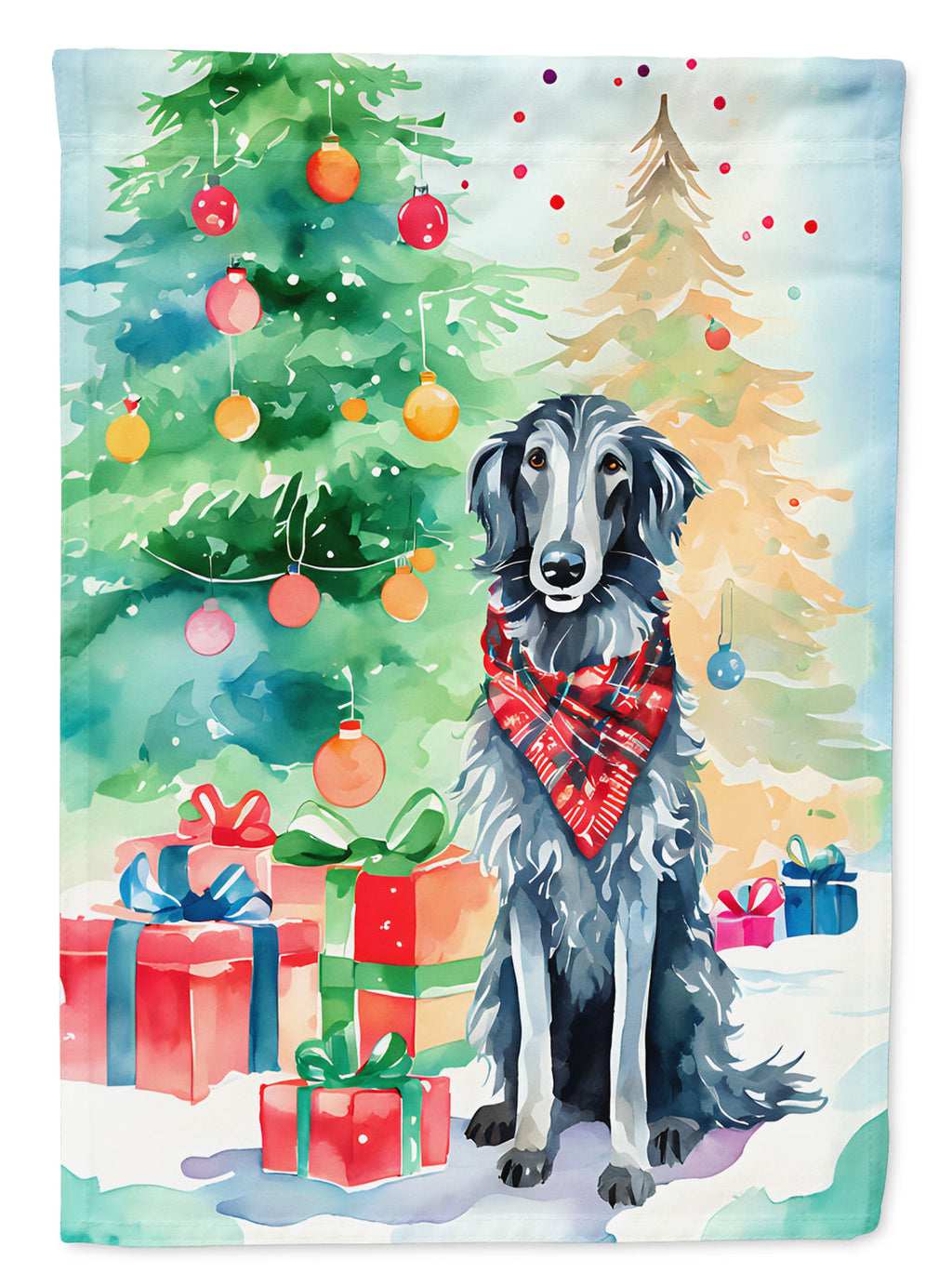 Scottish Deerhound Christmas House Flag 28x40 Porch Sleeve Pole Decorative Outside Yard Banner Artwork Wall Hanging, Polyester
