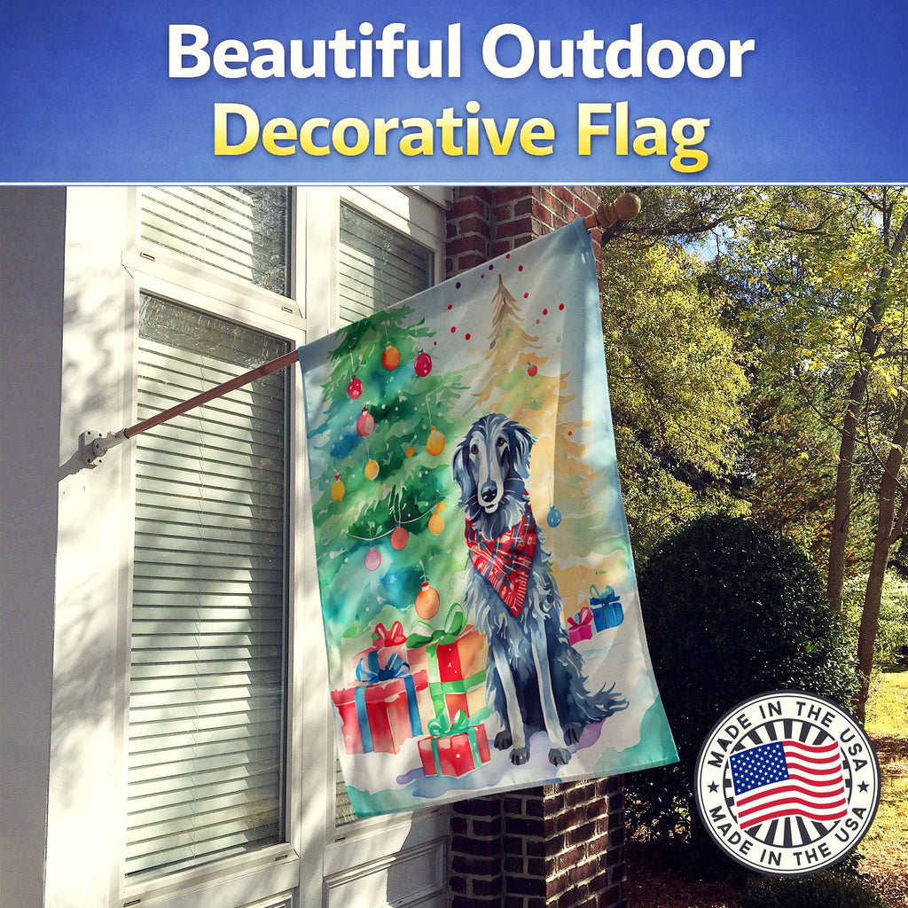 Scottish Deerhound Christmas House Flag 28x40 Porch Sleeve Pole Decorative Outside Yard Banner Artwork Wall Hanging, Polyester