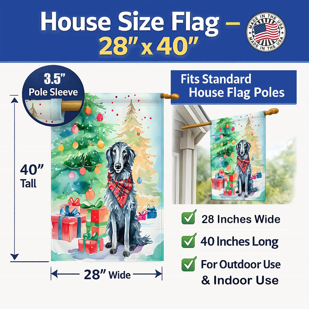 Scottish Deerhound Christmas House Flag 28x40 Porch Sleeve Pole Decorative Outside Yard Banner Artwork Wall Hanging, Polyester
