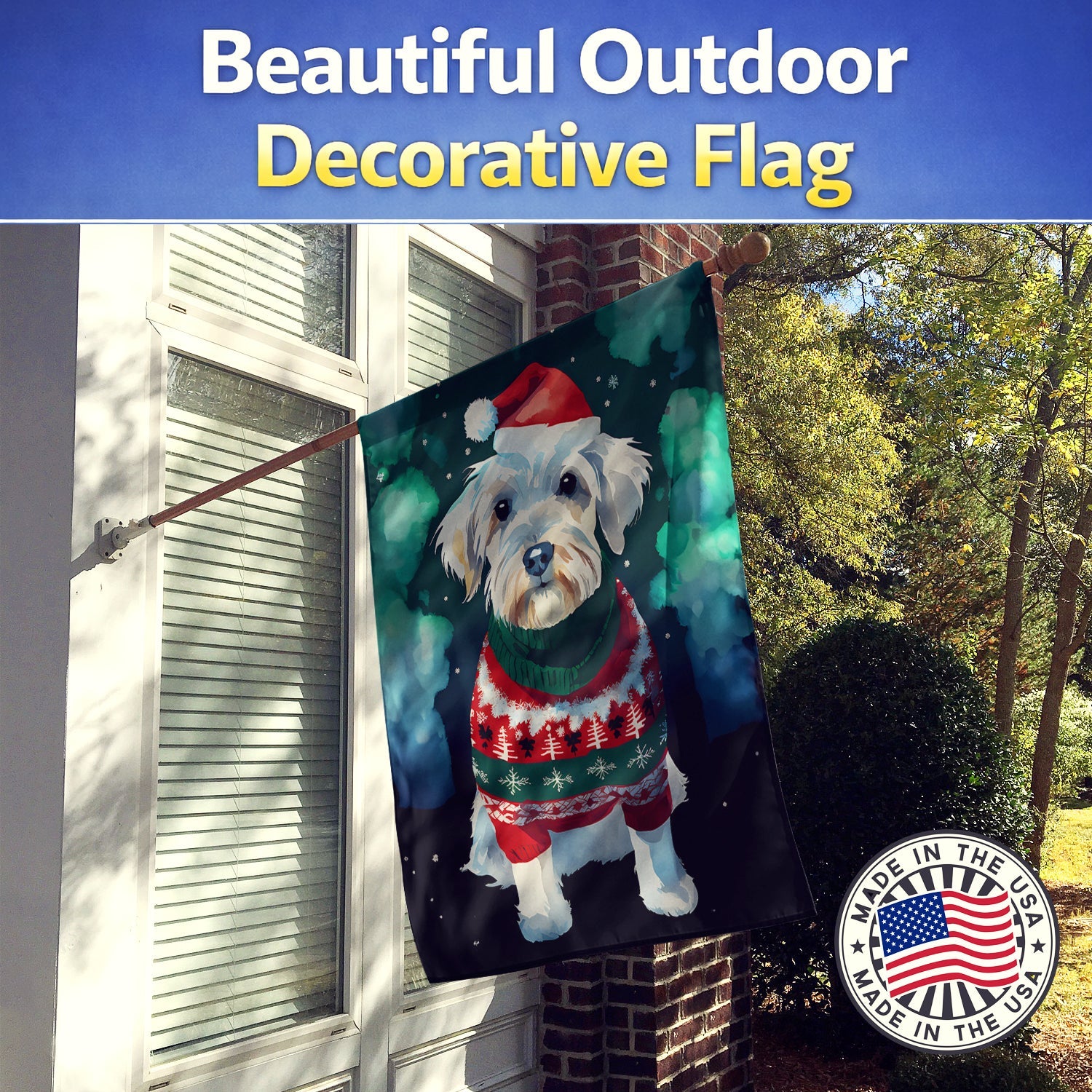 Sealyham Terrier Christmas House Flag 28x40 Porch Sleeve Pole Decorative Outside Yard Banner Artwork Wall Hanging, Polyester