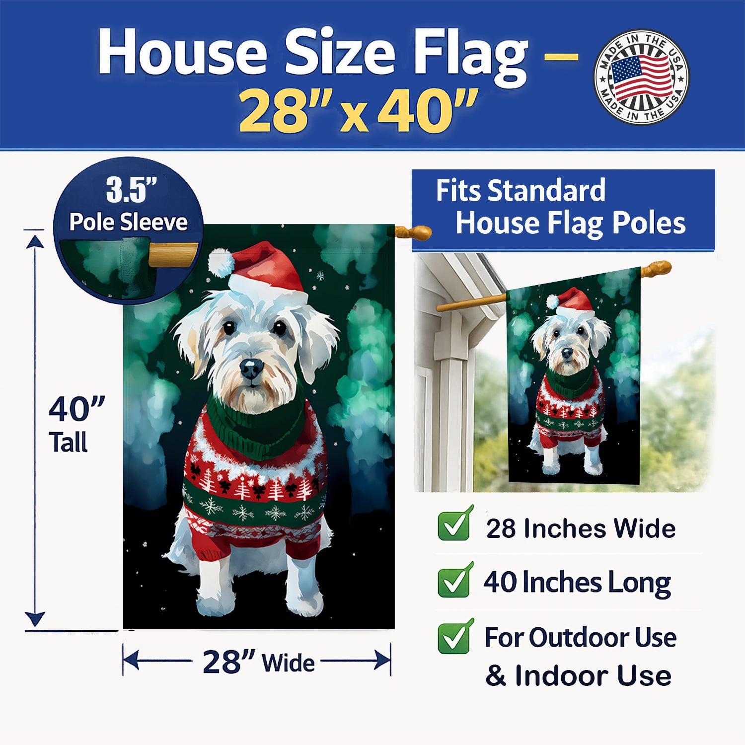 Sealyham Terrier Christmas House Flag 28x40 Porch Sleeve Pole Decorative Outside Yard Banner Artwork Wall Hanging, Polyester