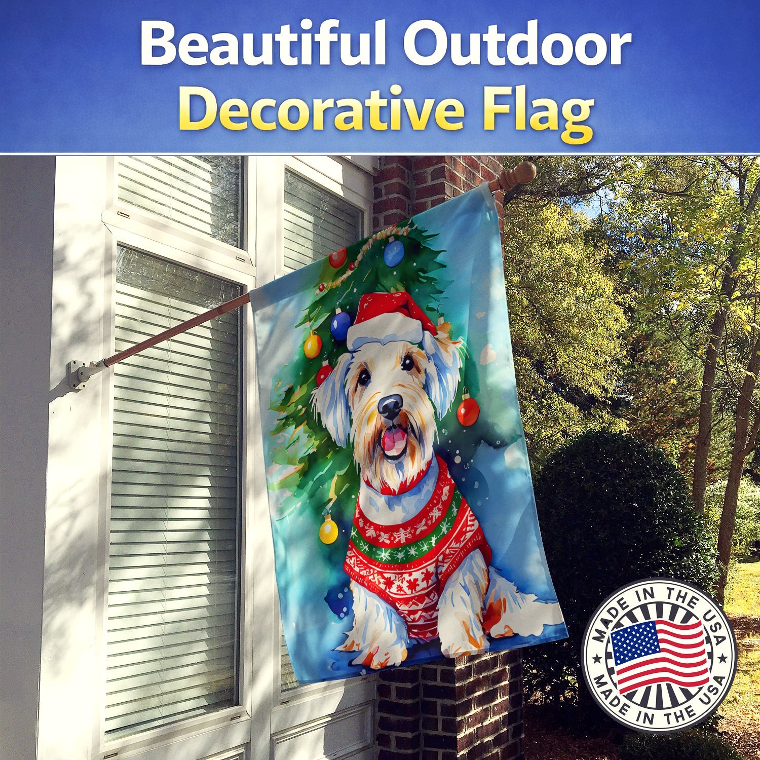 Sealyham Terrier Christmas House Flag 28x40 Porch Sleeve Pole Decorative Outside Yard Banner Artwork Wall Hanging, Polyester