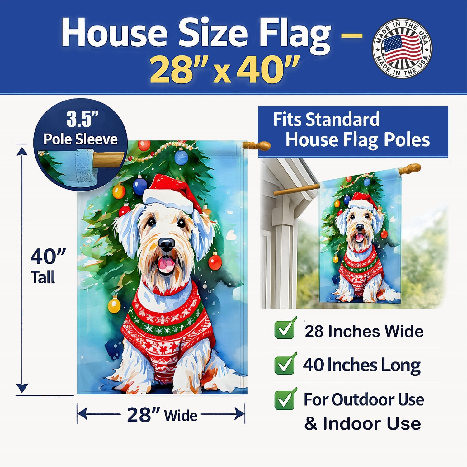 Sealyham Terrier Christmas House Flag 28x40 Porch Sleeve Pole Decorative Outside Yard Banner Artwork Wall Hanging, Polyester