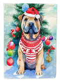 Shar Pei Christmas House Flag 28x40 Porch Sleeve Pole Decorative Outside Yard Banner Artwork Wall Hanging, Polyester