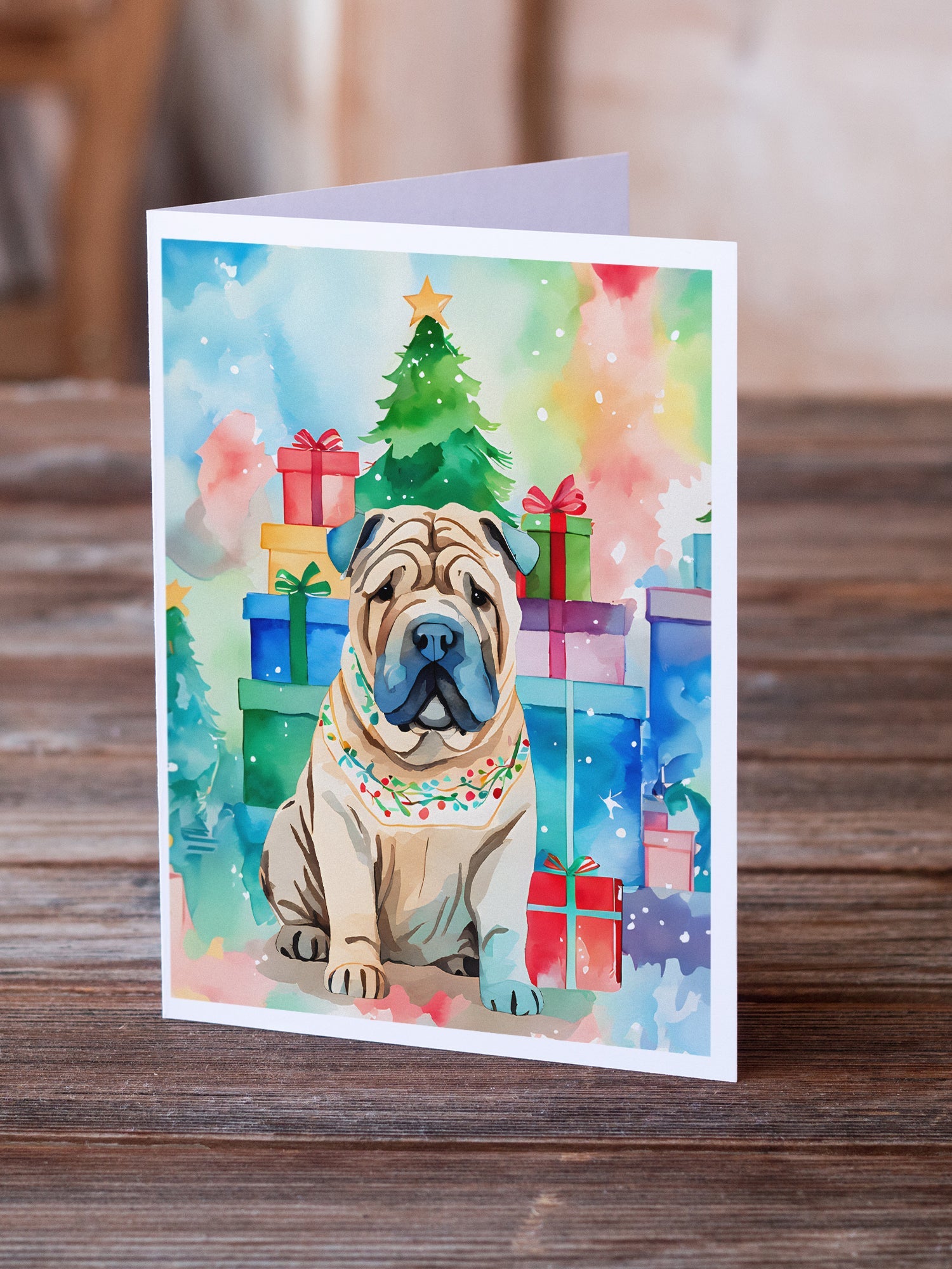 Shar Pei Christmas Greeting Cards Pack of 8 Blank Cards with Envelopes Whimsical A7 Size 5x7