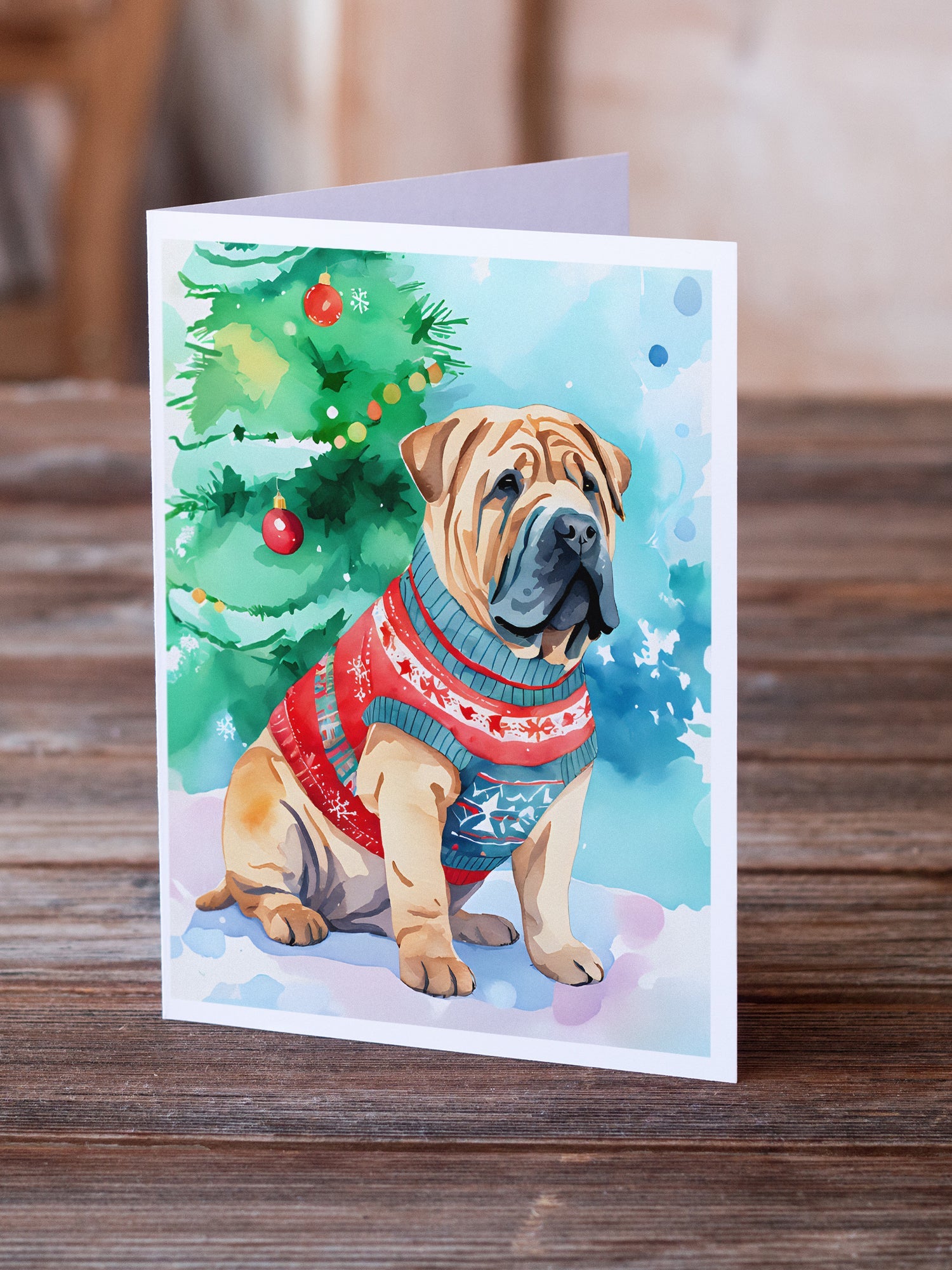Shar Pei Christmas Greeting Cards Pack of 8 Blank Cards with Envelopes Whimsical A7 Size 5x7