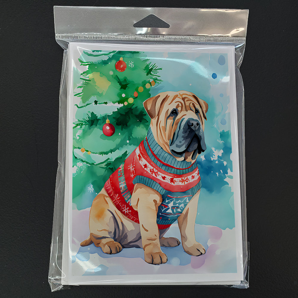 Shar Pei Christmas Greeting Cards Pack of 8 Blank Cards with Envelopes Whimsical A7 Size 5x7