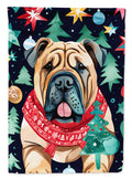 Shar Pei Christmas House Flag 28x40 Porch Sleeve Pole Decorative Outside Yard Banner Artwork Wall Hanging, Polyester