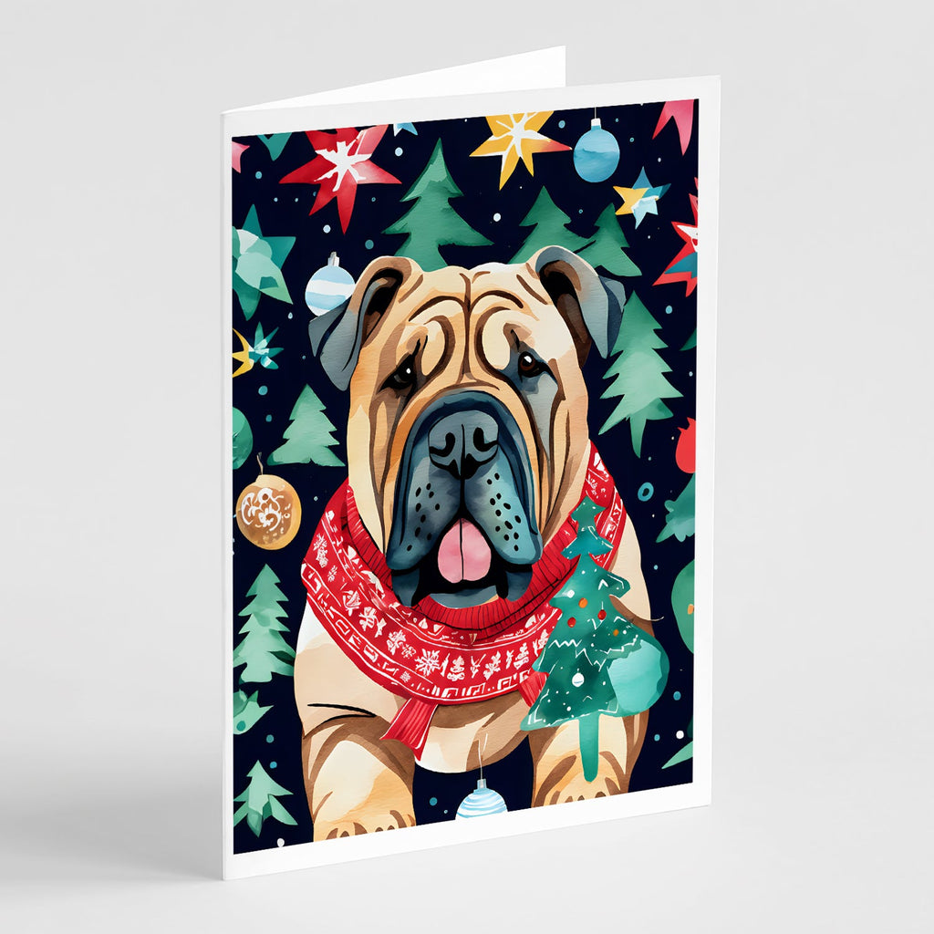 Shar Pei Christmas Greeting Cards Pack of 8 Blank Cards with Envelopes Whimsical A7 Size 5x7