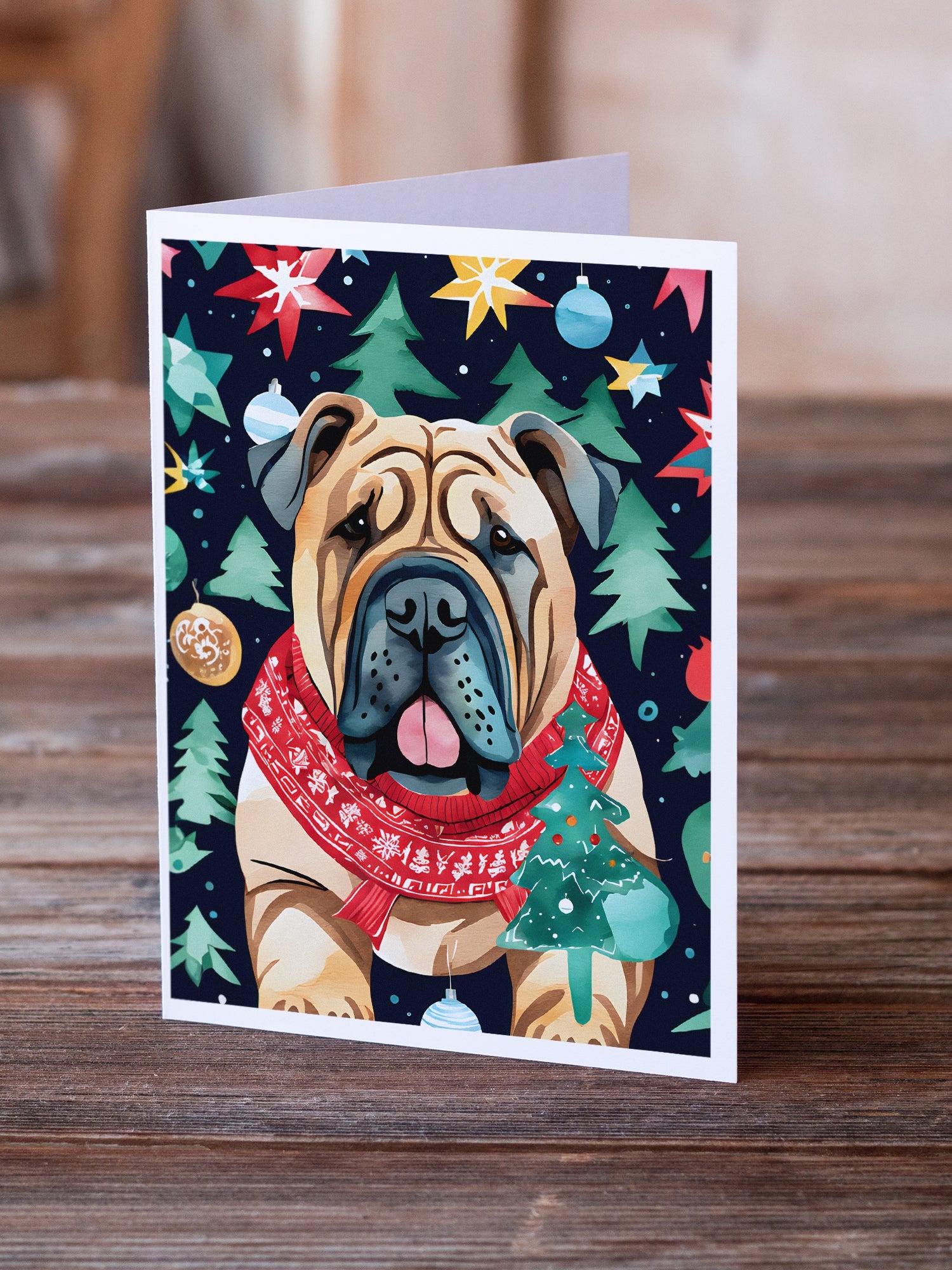 Shar Pei Christmas Greeting Cards Pack of 8 Blank Cards with Envelopes Whimsical A7 Size 5x7