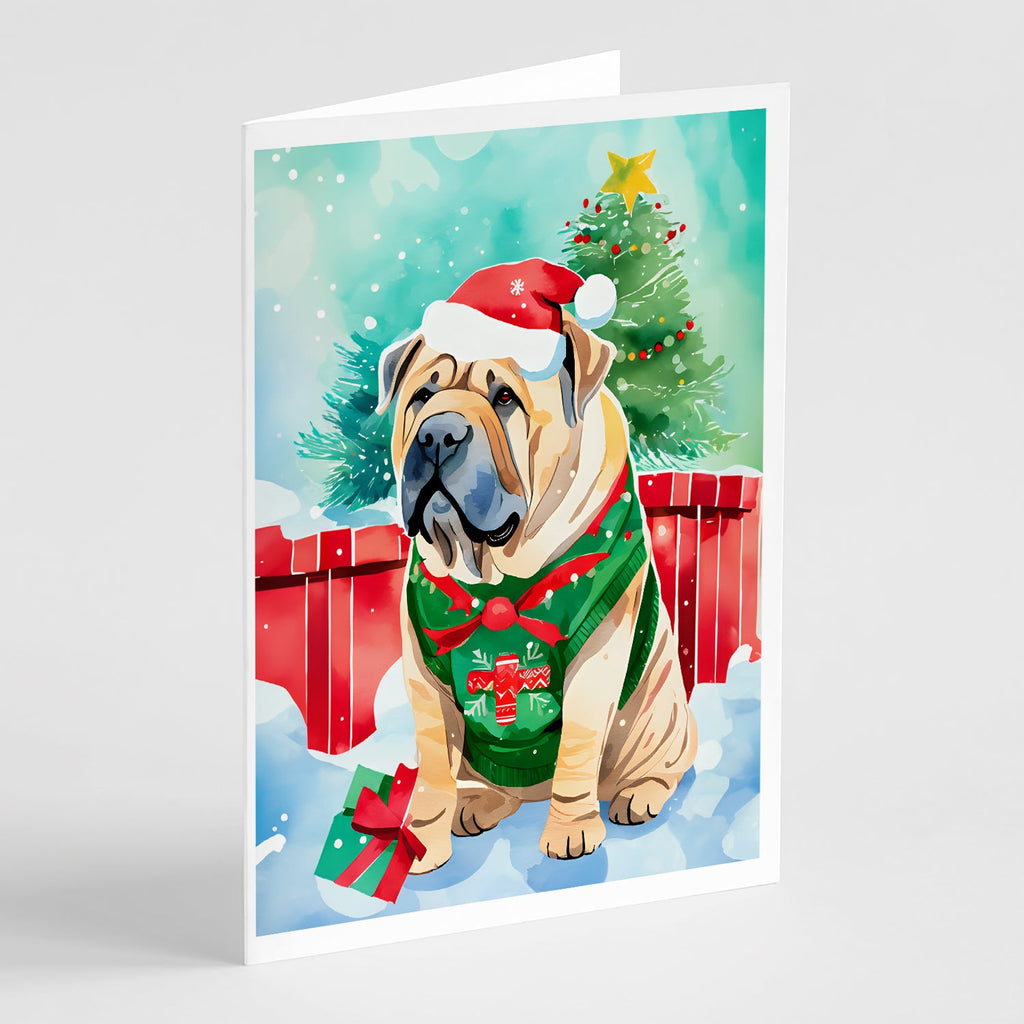 Shar Pei Christmas Greeting Cards Pack of 8 Blank Cards with Envelopes Whimsical A7 Size 5x7