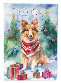 Sheltie Christmas House Flag 28x40 Porch Sleeve Pole Decorative Outside Yard Banner Artwork Wall Hanging, Polyester