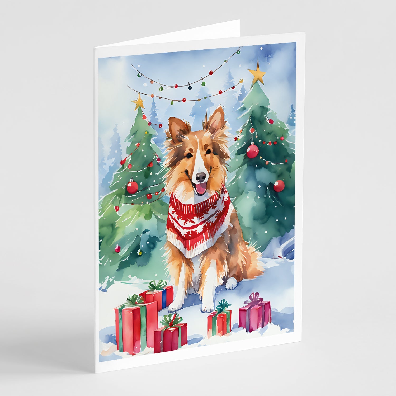 Sheltie Christmas Greeting Cards Pack of 8 Blank Cards with Envelopes Whimsical A7 Size 5x7