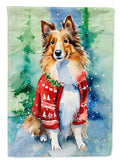 Sheltie Christmas House Flag 28x40 Porch Sleeve Pole Decorative Outside Yard Banner Artwork Wall Hanging, Polyester