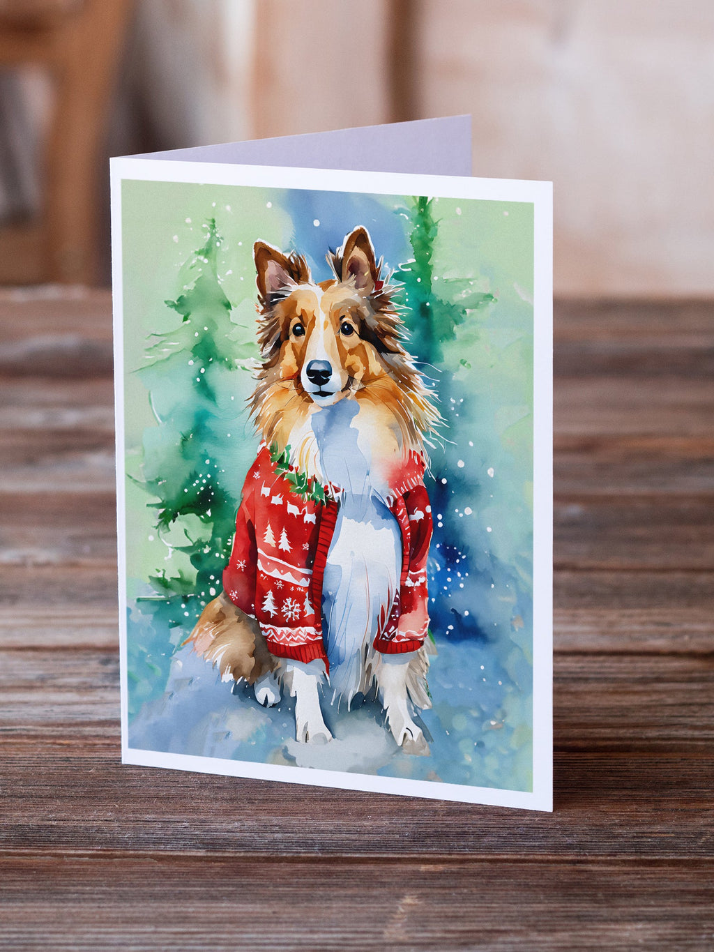 Sheltie Christmas Greeting Cards Pack of 8 Blank Cards with Envelopes Whimsical A7 Size 5x7