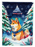 Shiba Inu Christmas House Flag 28x40 Porch Sleeve Pole Decorative Outside Yard Banner Artwork Wall Hanging, Polyester