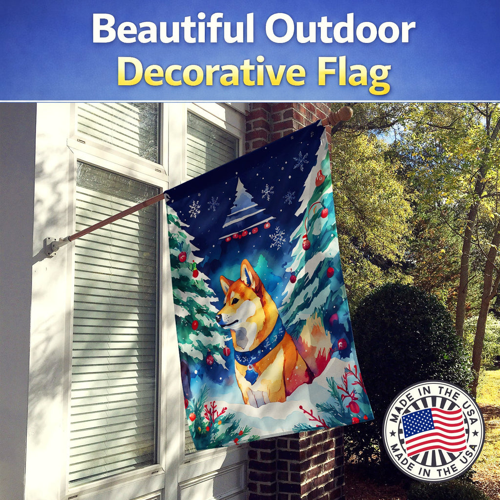 Shiba Inu Christmas House Flag 28x40 Porch Sleeve Pole Decorative Outside Yard Banner Artwork Wall Hanging, Polyester