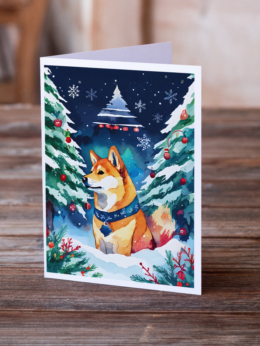 Shiba Inu Christmas Greeting Cards Pack of 8 Blank Cards with Envelopes Whimsical A7 Size 5x7