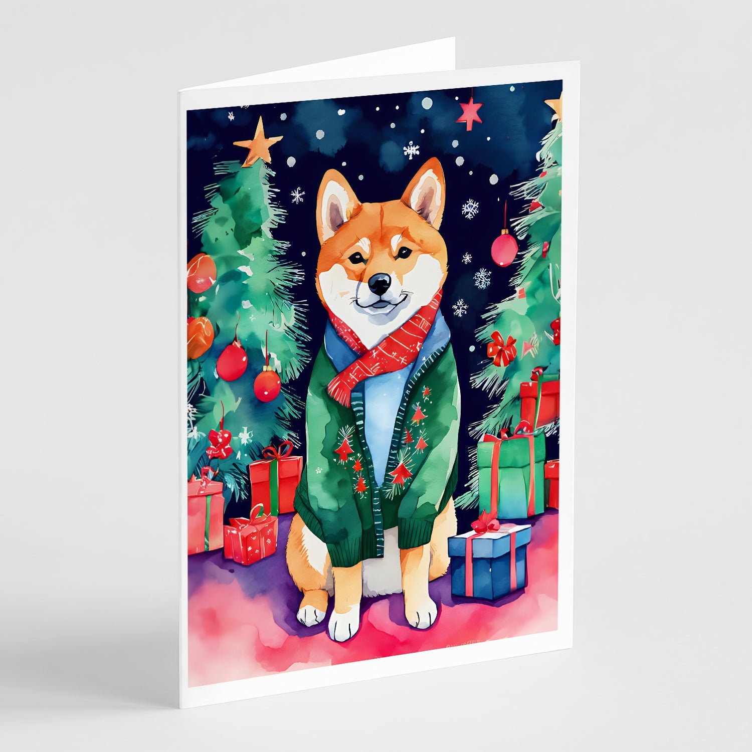 Shiba Inu Christmas Greeting Cards Pack of 8 Blank Cards with Envelopes Whimsical A7 Size 5x7