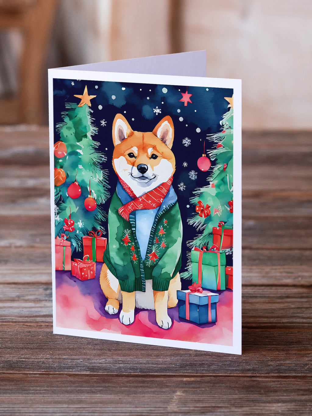 Shiba Inu Christmas Greeting Cards Pack of 8 Blank Cards with Envelopes Whimsical A7 Size 5x7