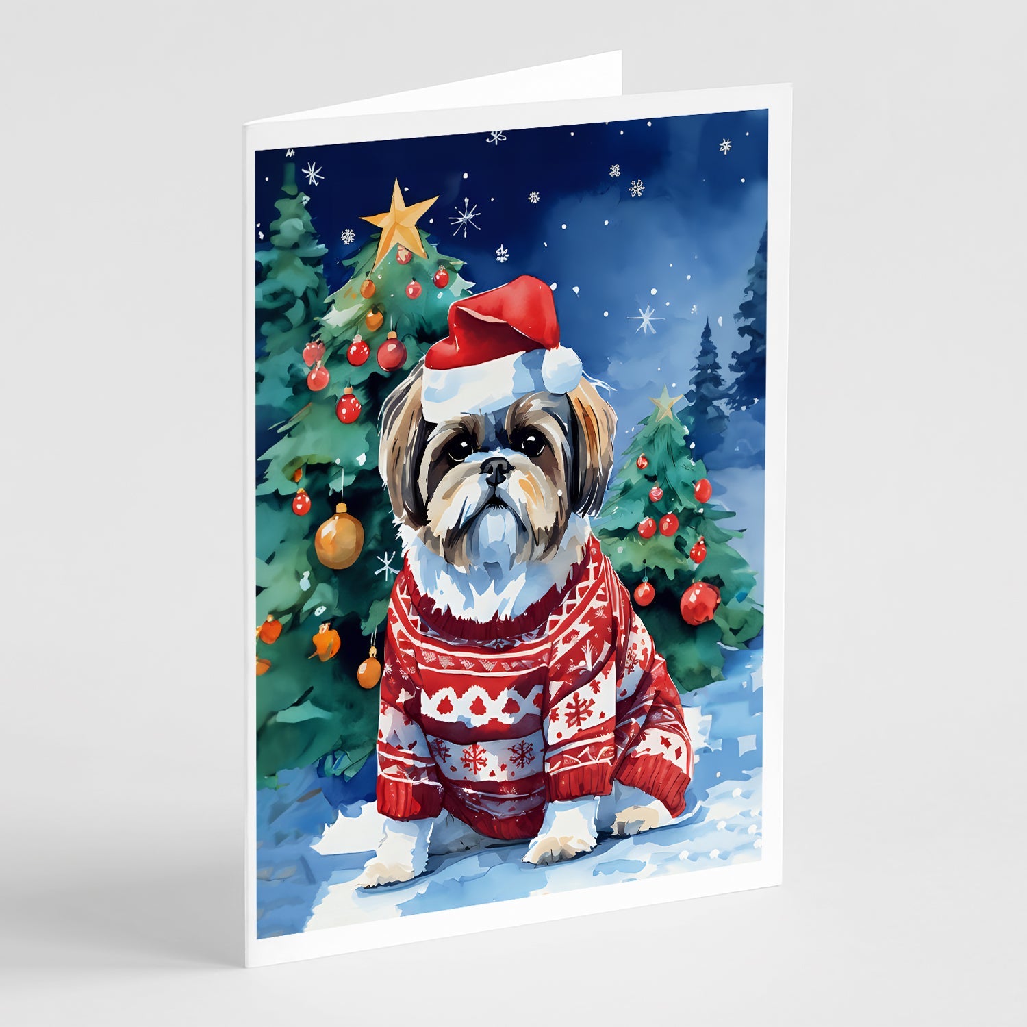 Shih Tzu Christmas Greeting Cards Pack of 8 Blank Cards with Envelopes Whimsical A7 Size 5x7