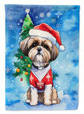 Shih Tzu Christmas House Flag 28x40 Porch Sleeve Pole Decorative Outside Yard Banner Artwork Wall Hanging, Polyester