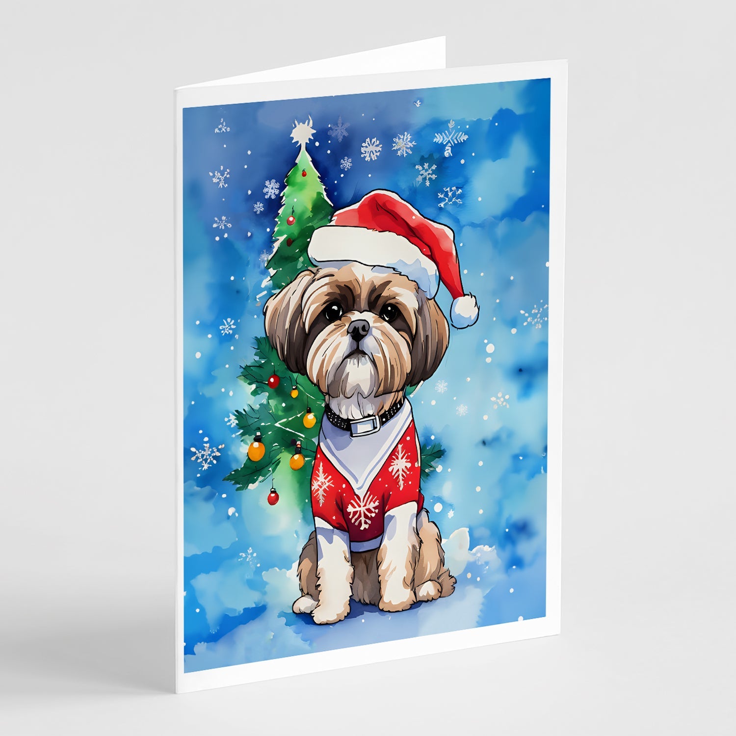 Shih Tzu Christmas Greeting Cards Pack of 8 Blank Cards with Envelopes Whimsical A7 Size 5x7