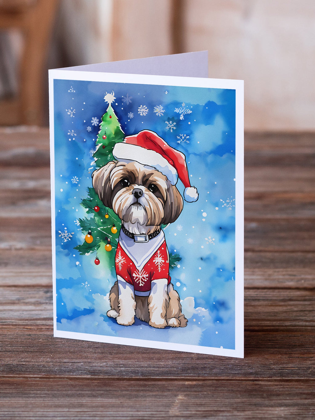Shih Tzu Christmas Greeting Cards Pack of 8 Blank Cards with Envelopes Whimsical A7 Size 5x7