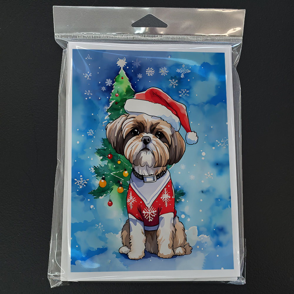Shih Tzu Christmas Greeting Cards Pack of 8 Blank Cards with Envelopes Whimsical A7 Size 5x7