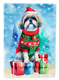 Shih Tzu Christmas House Flag 28x40 Porch Sleeve Pole Decorative Outside Yard Banner Artwork Wall Hanging, Polyester