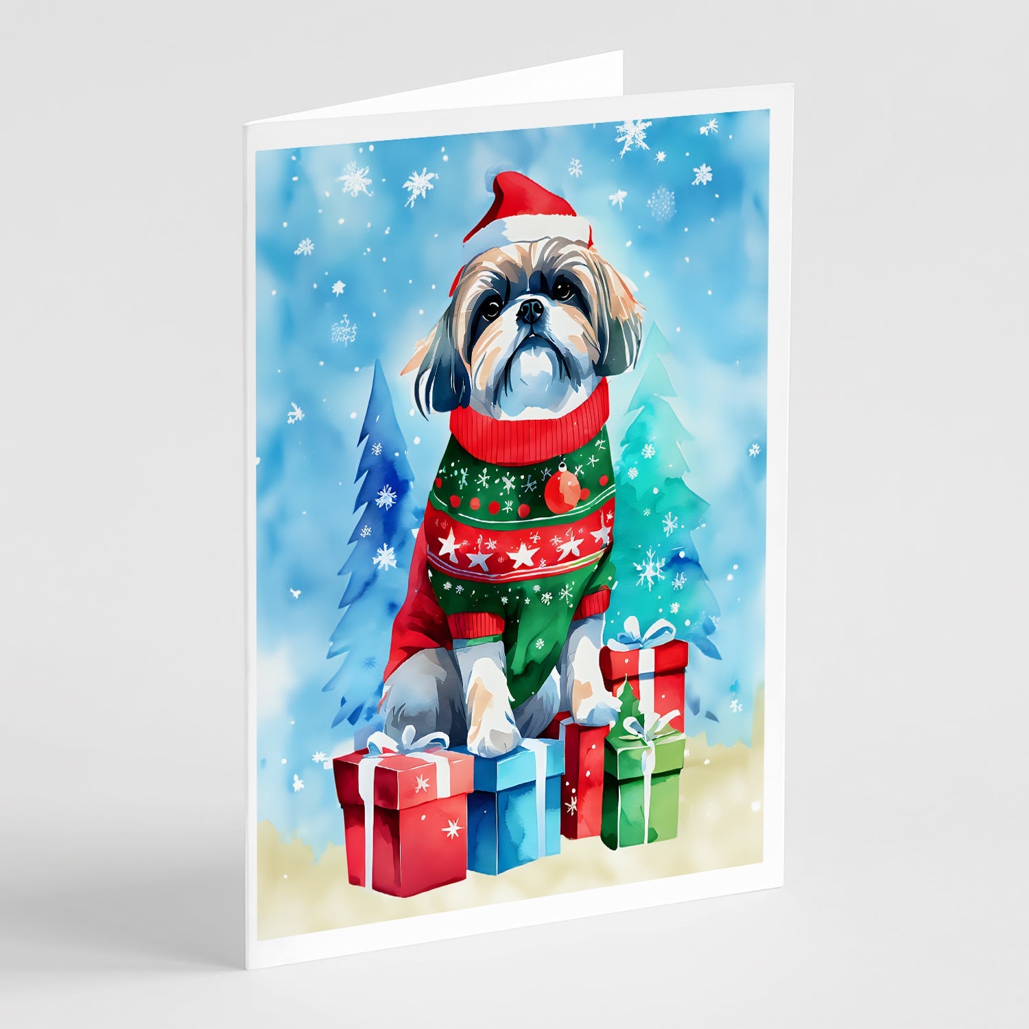 Shih Tzu Christmas Greeting Cards Pack of 8 Blank Cards with Envelopes Whimsical A7 Size 5x7