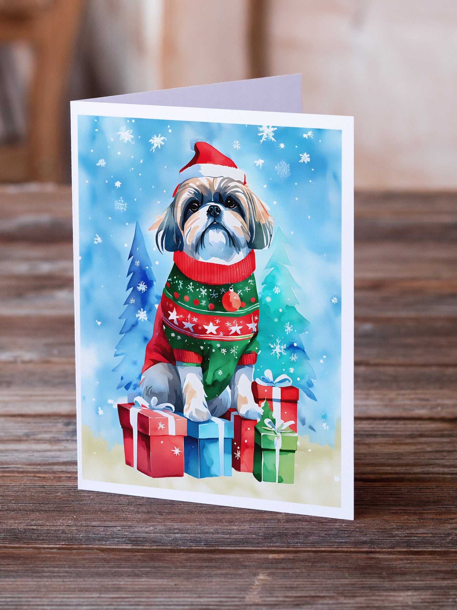 Shih Tzu Christmas Greeting Cards Pack of 8 Blank Cards with Envelopes Whimsical A7 Size 5x7