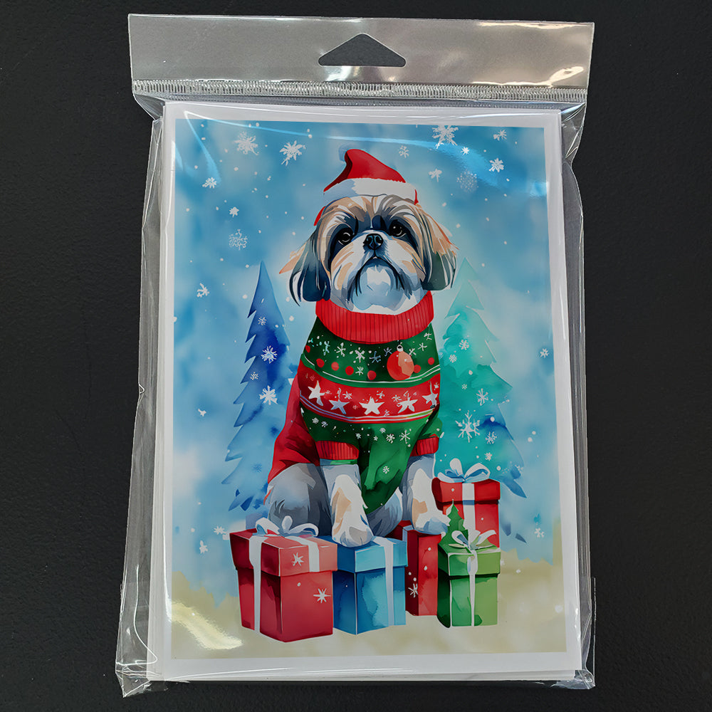 Shih Tzu Christmas Greeting Cards Pack of 8 Blank Cards with Envelopes Whimsical A7 Size 5x7