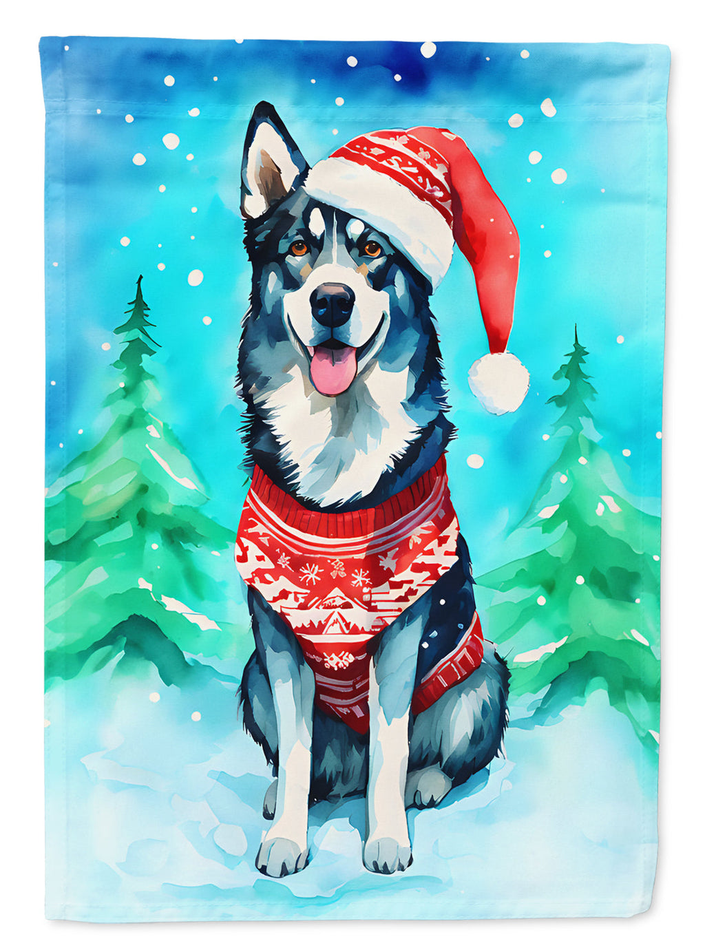 Siberian Husky Christmas House Flag 28x40 Porch Sleeve Pole Decorative Outside Yard Banner Artwork Wall Hanging, Polyester