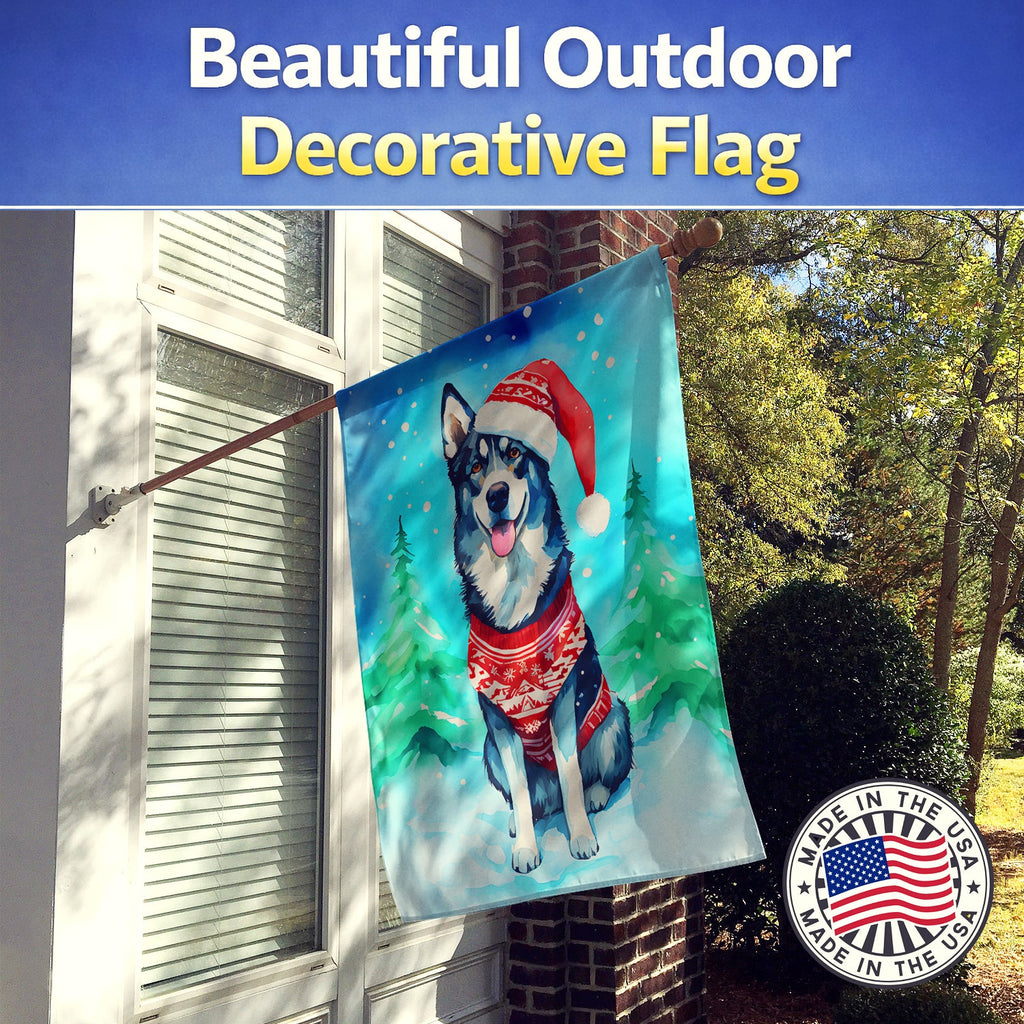 Siberian Husky Christmas House Flag 28x40 Porch Sleeve Pole Decorative Outside Yard Banner Artwork Wall Hanging, Polyester