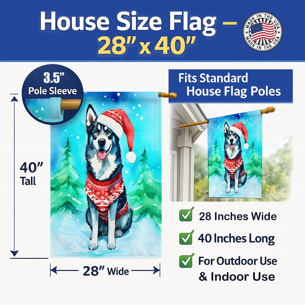 Siberian Husky Christmas House Flag 28x40 Porch Sleeve Pole Decorative Outside Yard Banner Artwork Wall Hanging, Polyester